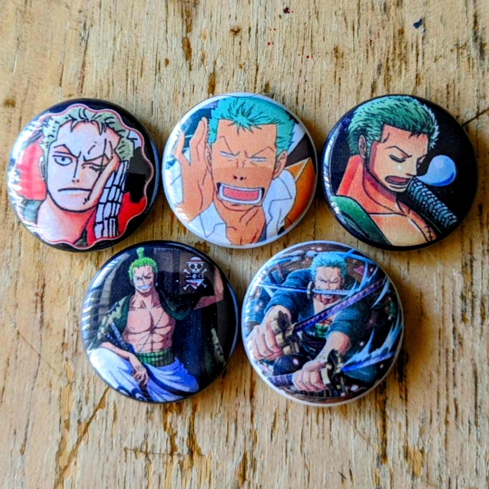 One Piece Roronoa Zoro 1 inch set of 5 pinback buttons